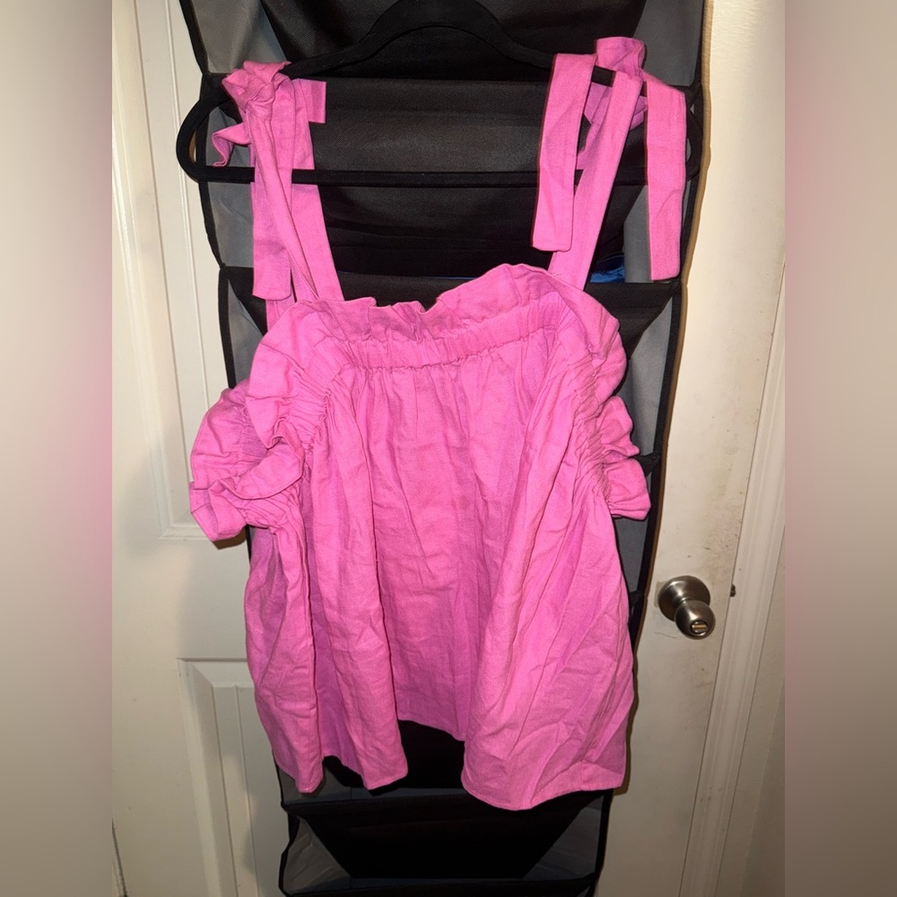 Pink Tie Sleeve Ruffle Tank